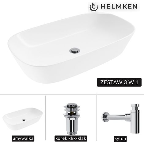 Lavabo à poser Helmken 39370000 (70 x 38) Blanc + Siphon chromé + Bouchon clic-clac chromé (1/5)