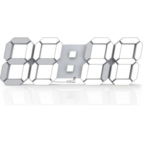 Horloge murale 3D LED réveil numérique horloge de table télécommande gradation automatique salon silencieux lumière froide filaire électrique (blanc) (1/5)