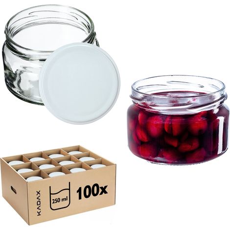 KADAX, 100 Stück, kleine Marmeladengläser mit Deckel – 250 ml – luftdicht – Geschenkgläser – für Hon