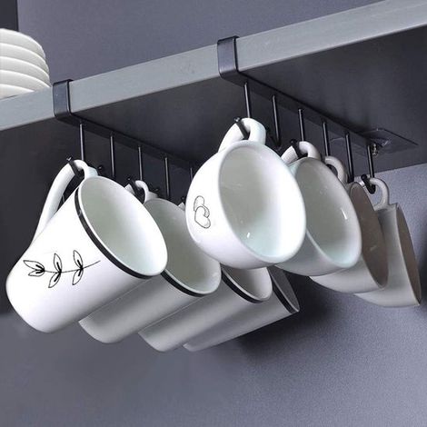Set mit 2 Aufbewahrungshaken für Tassen, Schränke, Küchenutensilien, Krawatten, Gürtel und Schals, Hängehaken für unter Schränke (schwarz) (1/5)