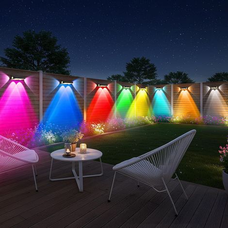 Applique Murale Extérieur Solaire, Lampe Solaire Exterieur Murale RGBCW 3 Voies avec 8 Modes de Couleur et Blanc Chaud, Étanche IP65, Lumiere Exterieur Murale pour Cour Jardin Clôture, Lot de 6 (1/5)