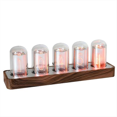 1 Horloge Tube Nixie Bois Affichage 12/24h Alarme Réglable RGB Décor Bureau Chambre