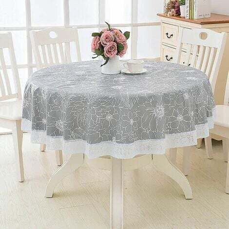 Tablecloth Ronde - Vinyle PVC avec Doublure Flanelle - Imperméable et Résistant aux Graisses - Pour Pique-Nique Extérieur, Camping, Intérieur et Fêtes - 60 Pouces (1/5)
