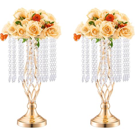 Vase de mariage, lot de 20, supports de fleurs de mariage en cristal de 43 cm de haut, vase or en métal pour centre de table pour dîner de mariage, cérémonie, anniversaire, événement, décoration (1/5)