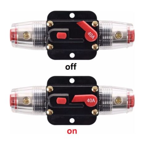 2PCS Fusible de réinitialisation de disjoncteur en ligne 40A, porte-fusible de réinitialisation 12V-24V DC 40A avec réinitialisation manuelle pour la protection du système audio de marin auto (1/5)
