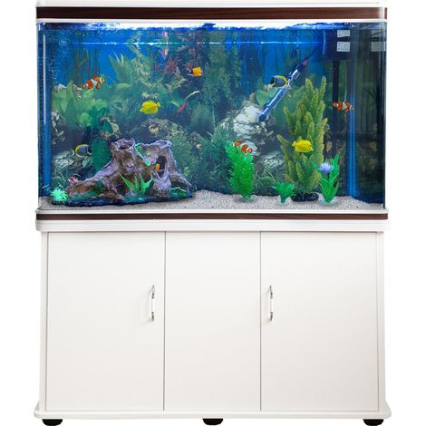 MonsterShop - Acquario 300 Litri con Armadietto Bianco e Kit con Piante e Ghiaia Bianca 143cm x 120cm x 39cm (1/5)