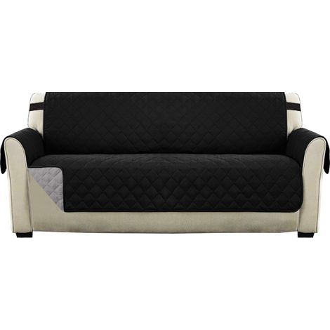 Funda de sofá reversible acolchada de doble cara AIDUCHO, extra suave y de lujo, resistente al agua con correas elásticas de sujeción (sofá extragrande, negro). (1/5)