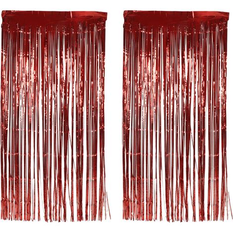 2 pièces Rideau Franges Métallisé pour Décoration de Mariage, Anniversaire, Fête de Fiançailles, Scène Événement Rouge (1/5)