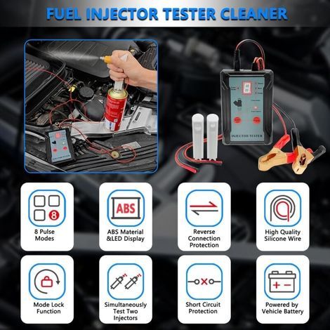 Testeur d'injecteur,Kit de testeur et de nettoyeur d'injecteur de carburant avec 2 adaptateurs, 8 modes d'impulsion Testeur d'injecteur de carburant pour voiture Kit d'outils de nettoyage (1/4)