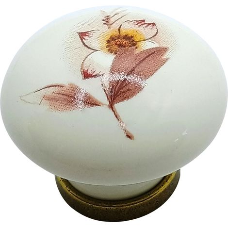 Pomolo per Mobili Tondo Base Ott.vecchio Fondo Avorio Decoro N 02 10 Pezzi