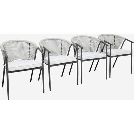 Set 4 sedie da giardino impilabili in acciaio e corde
