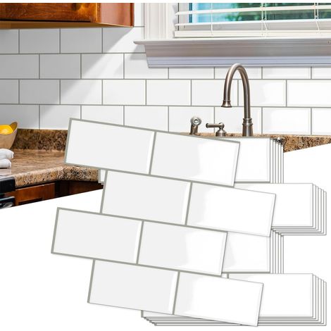 Plus épais Credence Adhesive pour Cuisine Stickers Carrelage Metro Blanc 3d Salle de Bain Crédence Adhesive,Adhesif Mural Carreaux(10-Pièces, 32 x 27cm) (1/5)