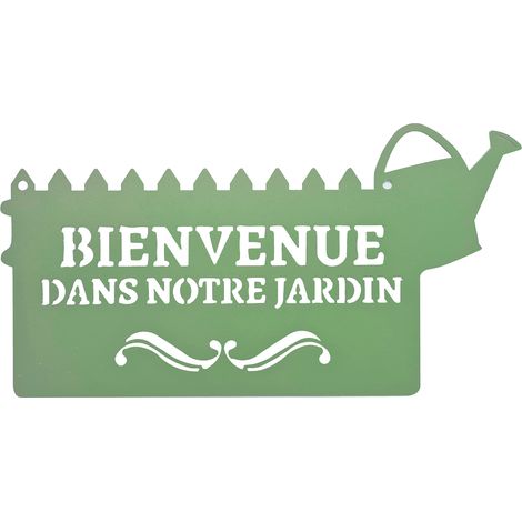 Pancarte décorative métal Bienvenue 31 x 16,5 cm vert pâle (1/3)