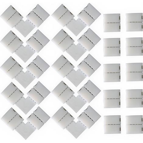 Lot de 20 connecteurs pour bande lumineuse en forme de L à 4 broches, connecteur sans espace pour bande LED à 4 broches pour bande LED SMD 5050 multicolore non étanche de 10 mm