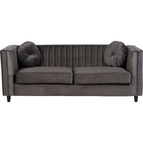 Premier Housewares Farah 3 Seat Grey Velvet Sofa (1/5)