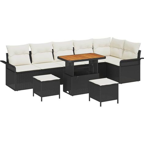 Garden Sofa Set with Cushion with Storage 9 pcs Black and Cream vidaXL