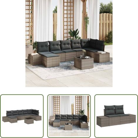 Poly-Rattan - Garten-Sofa-Set mit Kissen mit Speicher 7 pcs Grau Poly-Rattan (1/5)