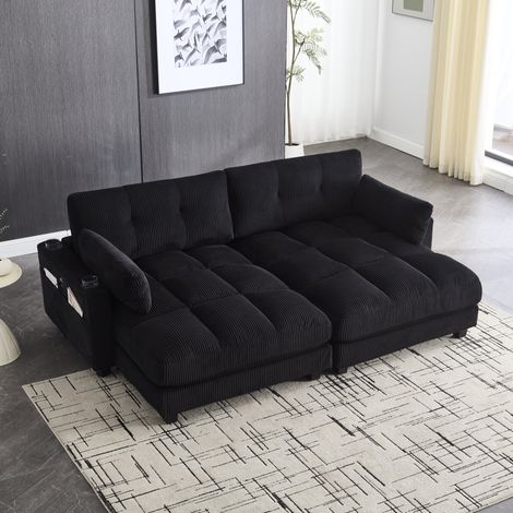 Sofá de 2 plazas de pana negra, modular en 2 sillones, con USB OKMYHOME (1/5)
