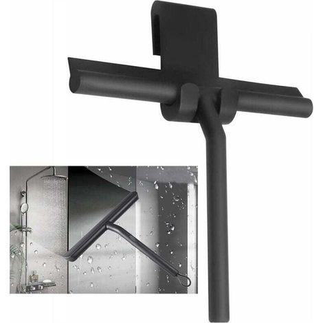 8.6 X 6.5 in Raclette de douche avec support en silicone, noyau acier Inox pour salle de bain, verre, porte de douche, voiture fentre - Noir
