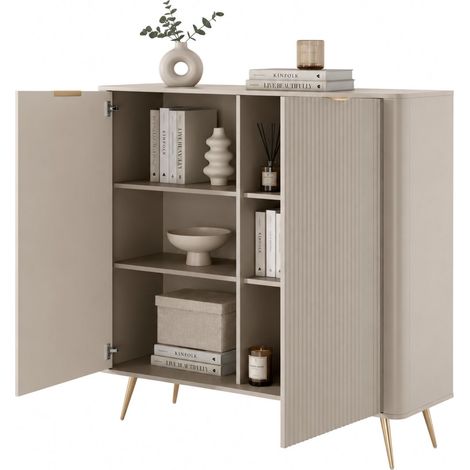 Credenza Nerrio, Madia 4 Ripiani, Apertura Battente, 2 Ante, 113x38x134h cm Beige
