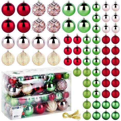 Bolas de Navidad irrompibles color rojo rosa dorado verde 8/5 cm 68 uds.