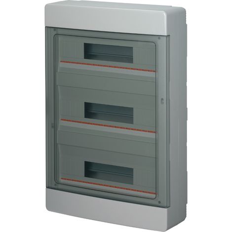 Centralino da parete, 54 (3x18) moduli, grigio, IP40, sportello reversibile fumè - Elettrocanali EC60054