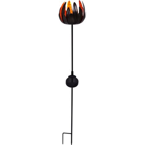 Lampe Solaire Extérieure Design Fleur Piquet Décoratif en Métal et Plastique Noir et Orange - PANGIVO (1/5)