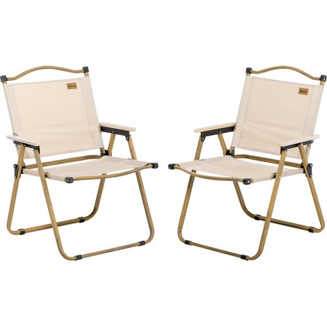 Ensemble 2 chaises camping pliantes Oxford aspect bois piscine plage kaki léger