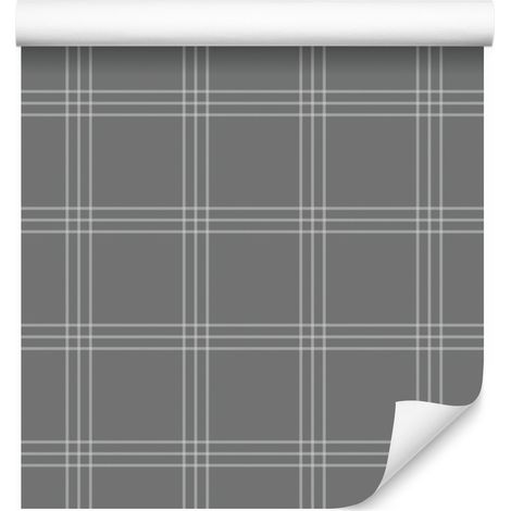 Papel pintado de cuadros escoceses en tonos grises para salón y dormitorio, 50x1000 cm. (1/5)