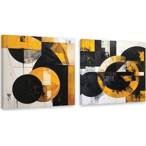 Tableaux sur toile lot  Cercles et formes noir et jaune 2 x 30x30