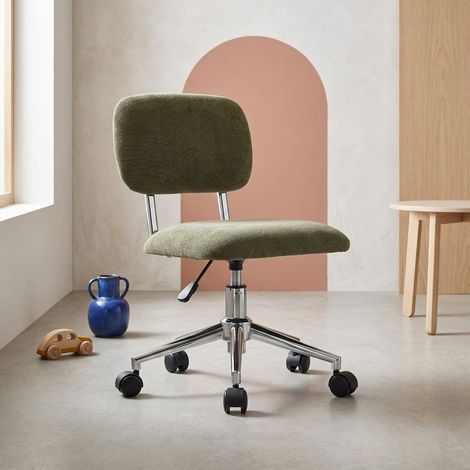 Chaise de bureau enfant à roulettes ajustable tissu chenille kaki - Amory Kid (1/5)