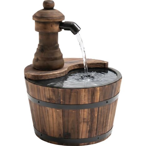 Fontaine de jardin cascade en bois avec pompe électrique et sortie d'eau réglable 27x27x37 cm Naturel (1/5)