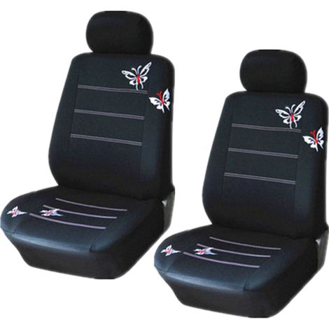 Fundas bordadas para asientos de coche con estampado de mariposas, aptas para la mayoría de vehículos, embellecedores interiores, fundas negras, juego de 4 (1/5)