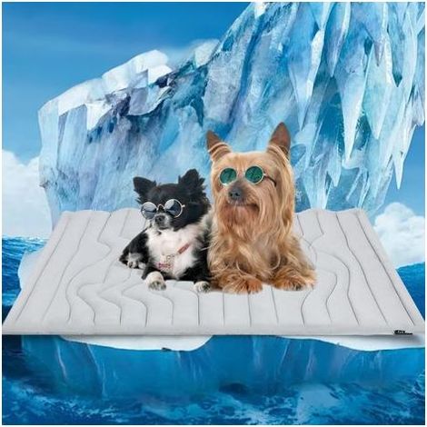 Tapis rafraîchissant pour animaux, 91 x 58 cm, réversible (froid et chaud), pour chiens et chats, à utiliser dans une cage, un chenil, un lit ou un canapé. Lavable en machine, durable, sans gel, gris
