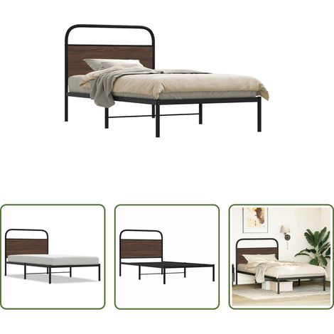 Stahlbett - Bettgestell ohne Matratze 107x203 cm Braun Eichen-Optik (1/5)