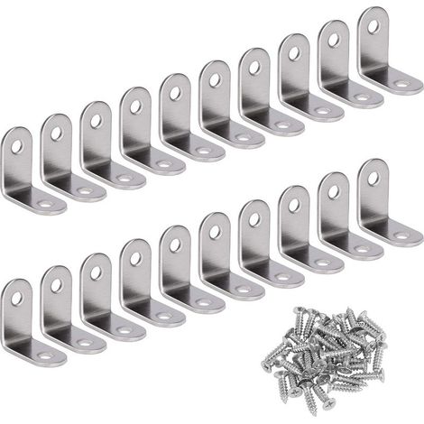 Équerre en acier inoxydable à angle droit, équerre d'angle à 90°, équerre en L, support de fixation avec vis, couleur argentée, lot de 20, 30 x 30 x 16 mm (1/5)