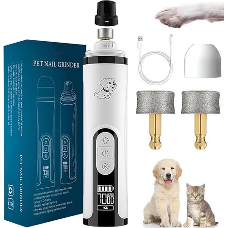 Amoladora de uñas inalámbrica con 3 velocidades y luz LED para perros y gatos, cortaúñas con cepillo silencioso y batería de larga duración de 2000 mAh para uñas gruesas.