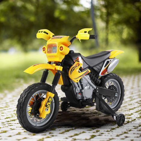 Moto électrique pour enfants de 3 ans et plus - 102 x 53 x 66 - batterie 6V vitesse 2,5 km/h - moto électrique de croix avec roues - jaune