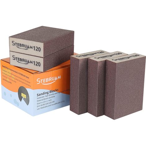 5 éponges de Ponçage,Blocs de Ponçage Grossiers et Fins,Grain 120.Caractéristiques Patins de Ponçage,éponge de Sable,lavables et réutilisables,Lot de Papier abrasif pour métal (1/5)