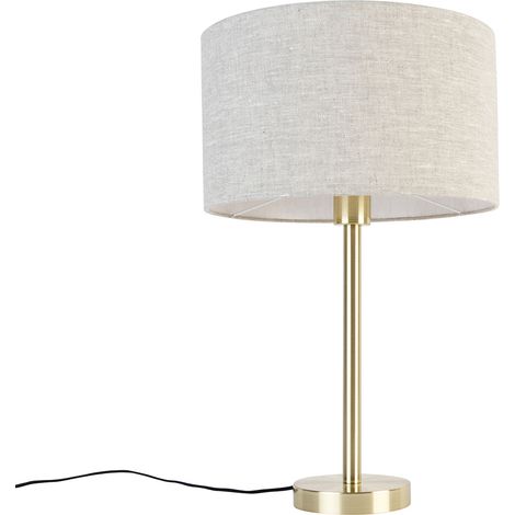 Klassische Tischlampe Messing mit Schirm hellgrau 35 cm - Simplo