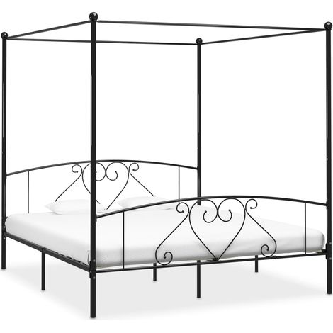 Cadre de lit sans matelas avec baldaquin noir 200x200 cm métal