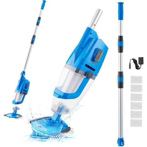 Aspirateur de piscine, 100 L/min, nettoyeur manuel sans fil avec rallonges, nettoyage en profondeur et aspiration puissante, rechargeable, 1 heure d'autonomie, pour piscine hors sol et creusée (1/5)