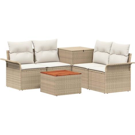 Maison Exclusive - Set di divani 6 pz 4-Numero di posti Beige e Bianco Crema (1/5)
