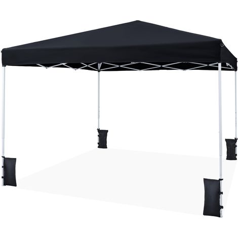 Tonnelle pop-up pliante noire 290 x 290 cm, hauteur réglable 3 positions, cadre acier carbone, tissu Oxford enduit argenté, sac de transport, piquets et sacs à sable inclus pour marché, barbecue et ca (1/5)