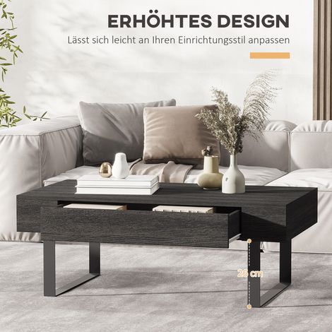 REDOM Table basse 110x60x40cm tiroir et étagères rangement panneau de particules gris foncé (1/5)