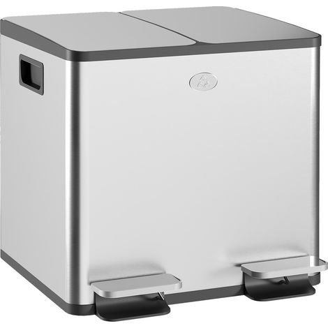 HOMCOM 2x15L Dual Kitchen Bin Pedal Bin for Recycling and Waste, Silver Tone (1/5)