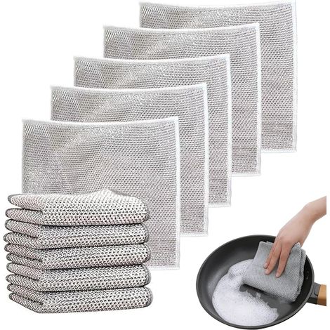 BRAVIX 10 Pièces Torchon Multifonctionnel en Fil Métallique Anti-Rayures,Torchon Vaisselle,Torchon en Fil Métallique Anti Rayure,20x20cm (1/5)