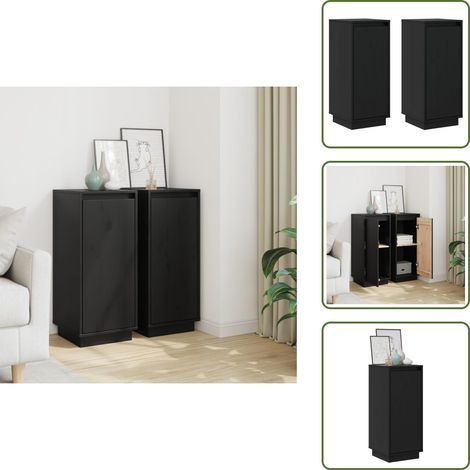 Buffets 2 pcs Noir 31,5x34x75 cm Bois massif de pin - Buffet Noir - Meuble Rangement - Bibliothèque Design - Commode Moderne - Mobilier Chambre