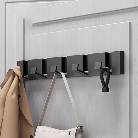 Wandmontierte, klappbare Garderobe, praktische Wandgarderobe, stabiler Metallkleiderhaken – 5 klappbare Haken, Schwarz (1/4)