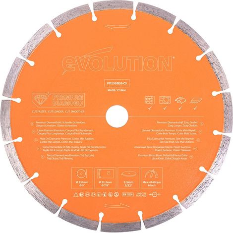 Disque diamanté segmenté Evolution D230SEG-CS 230 mm pour la découpe de matériaux de construction (1/6)